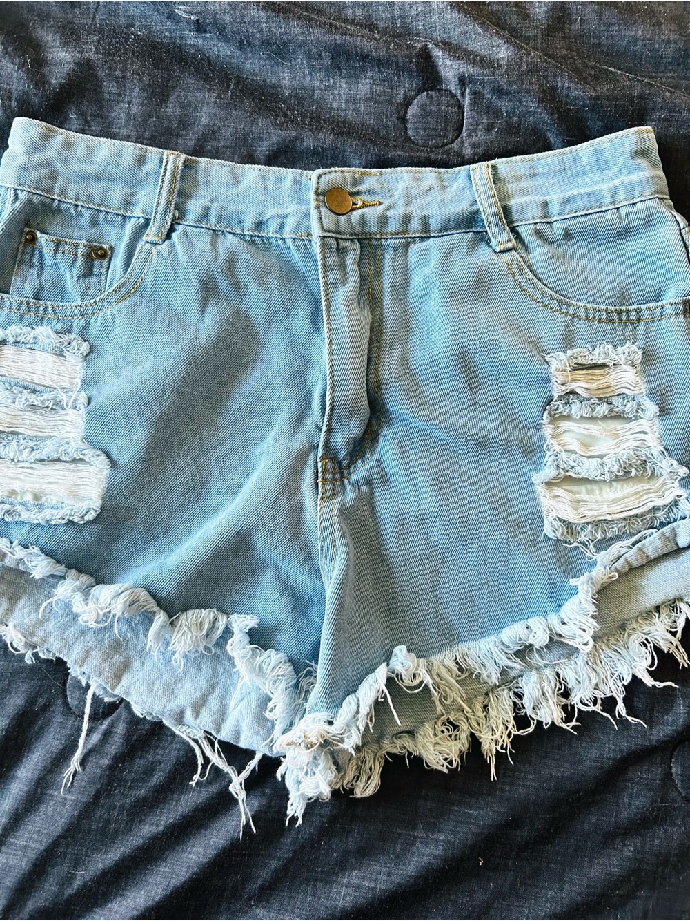 SHEIN Light Blue Distressed Frayed Denim Shorts